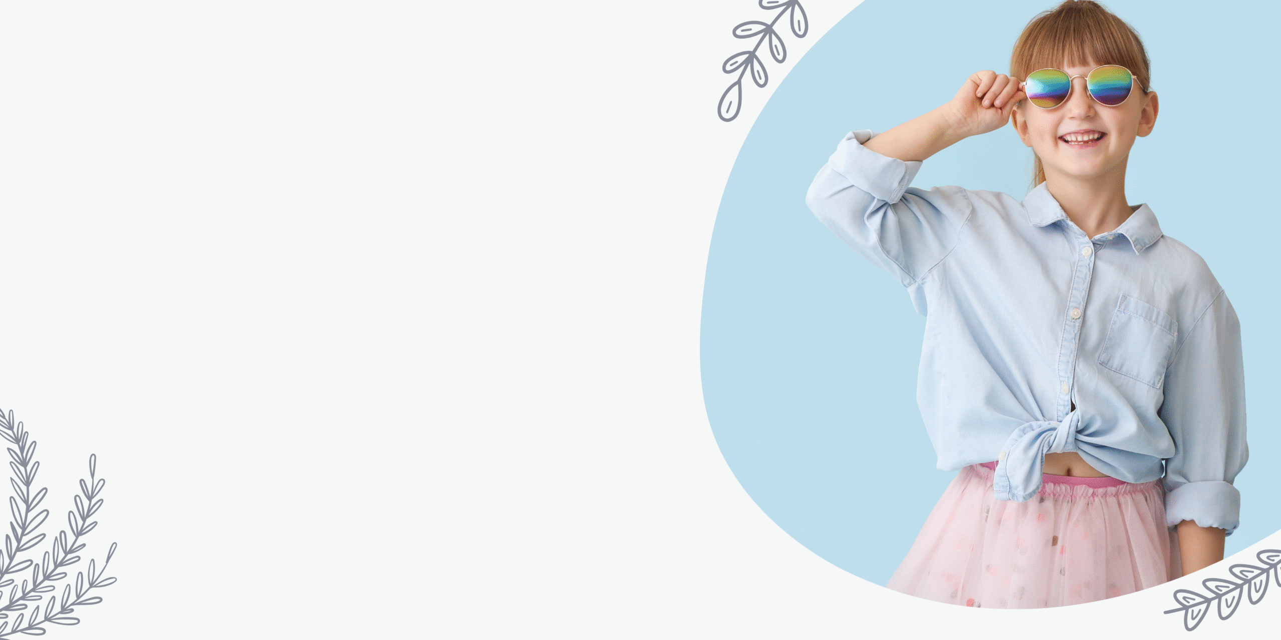Aesthetic Blue, Pink and Brown Kids Fashion with Branch Illustration Banner